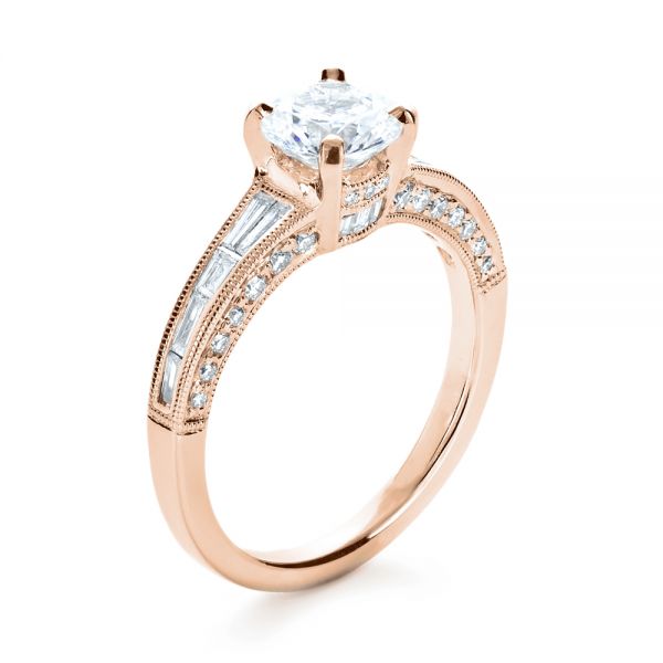 18k Rose Gold 18k Rose Gold Baguette Diamond Engagement Ring - Three-Quarter View - 1150