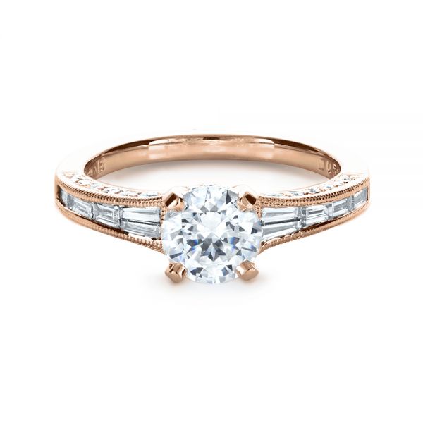 18k Rose Gold 18k Rose Gold Baguette Diamond Engagement Ring - Flat View -  1150