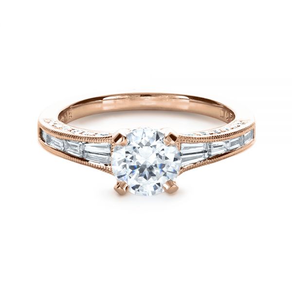 18k Rose Gold 18k Rose Gold Baguette Diamond Engagement Ring - Flat View - 1150