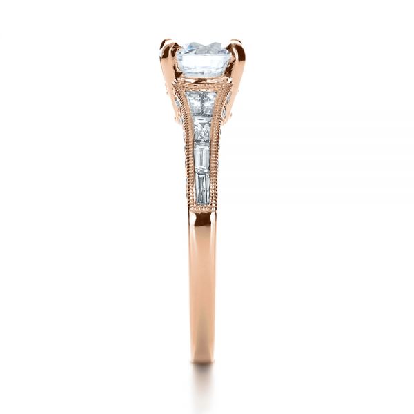 18k Rose Gold 18k Rose Gold Baguette Diamond Engagement Ring - Side View - 1150