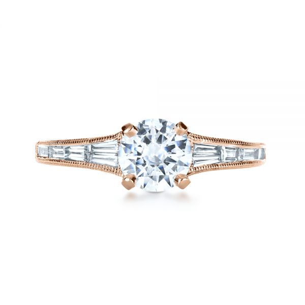 18k Rose Gold 18k Rose Gold Baguette Diamond Engagement Ring - Top View -  1150