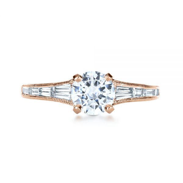 18k Rose Gold 18k Rose Gold Baguette Diamond Engagement Ring - Top View - 1150