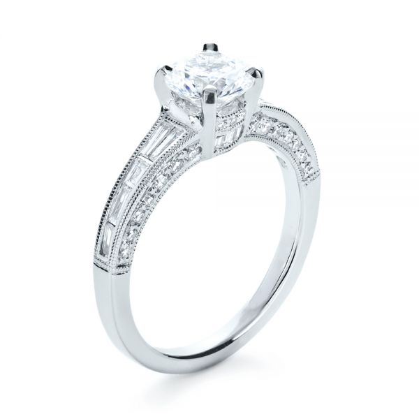 18k White Gold Baguette Diamond Engagement Ring - Three-Quarter View -  1150
