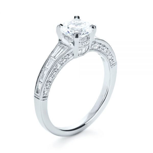 18k White Gold Baguette Diamond Engagement Ring - Three-Quarter View - 1150