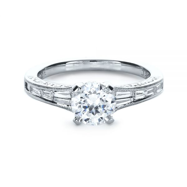 18k White Gold Baguette Diamond Engagement Ring - Flat View - 1150