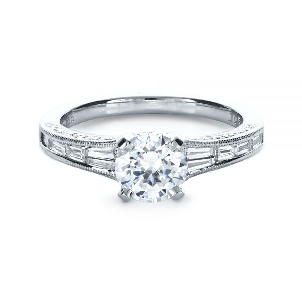 14k White Gold 14k White Gold Baguette Diamond Engagement Ring - Flat View -  1150