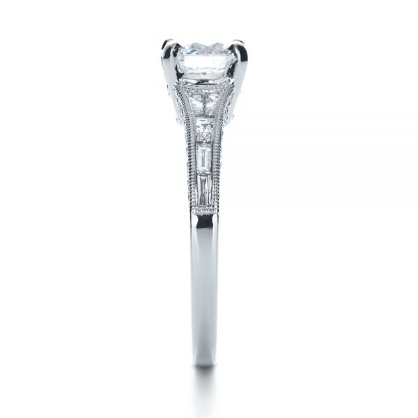 18k White Gold Baguette Diamond Engagement Ring - Side View - 1150