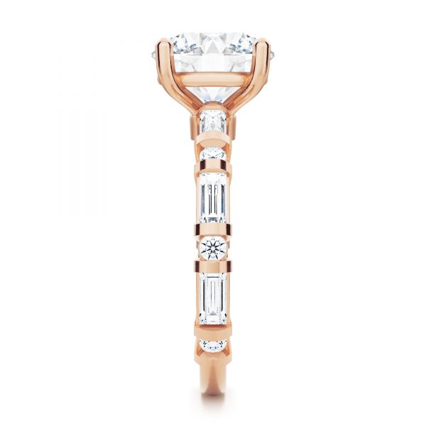 18k Rose Gold 18k Rose Gold Bar Set Diamond Engagement Ring - Side View -  107219 - Thumbnail