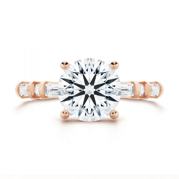 18k Rose Gold 18k Rose Gold Bar Set Diamond Engagement Ring - Top View -  107219 - Thumbnail