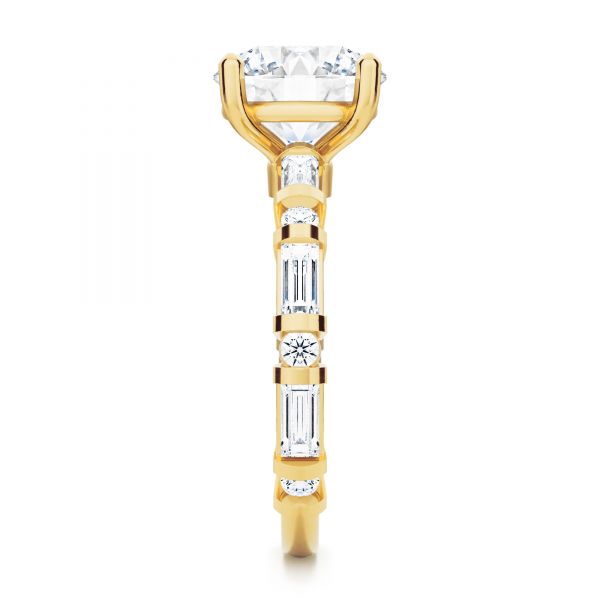 14k Yellow Gold Bar Set Diamond Engagement Ring - Side View -  107219 - Thumbnail