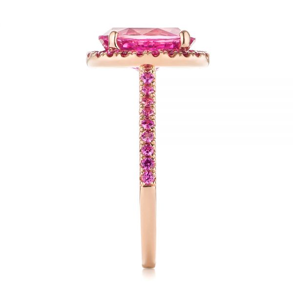 14k Rose Gold Barbie Pink Sapphire Halo Engagement Ring - Side View -  103630 - Thumbnail