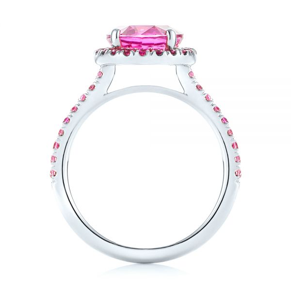 14k White Gold 14k White Gold Barbie Pink Sapphire Halo Engagement Ring - Front View -  103630 - Thumbnail