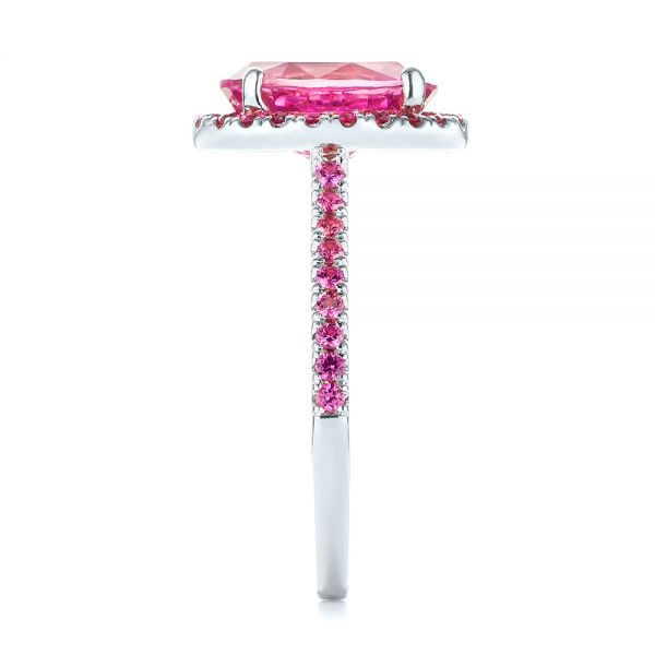 14k White Gold 14k White Gold Barbie Pink Sapphire Halo Engagement Ring - Side View -  103630 - Thumbnail
