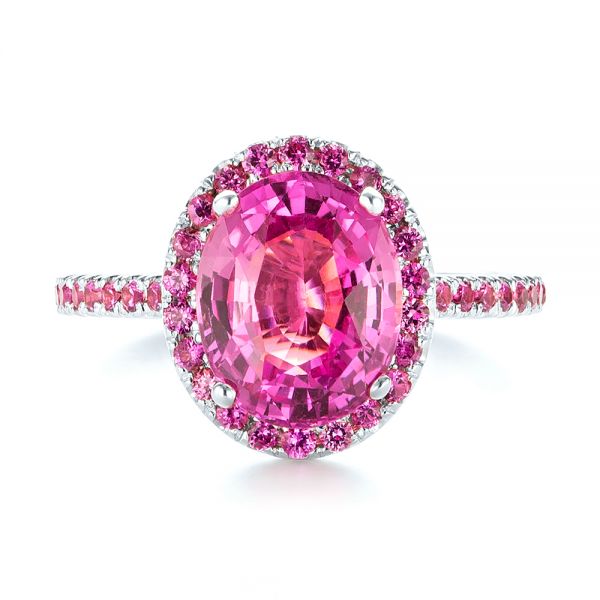 14k White Gold 14k White Gold Barbie Pink Sapphire Halo Engagement Ring - Top View -  103630 - Thumbnail