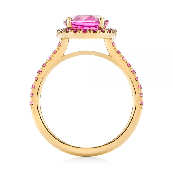 14k Yellow Gold 14k Yellow Gold Barbie Pink Sapphire Halo Engagement Ring - Front View -  103630 - Thumbnail