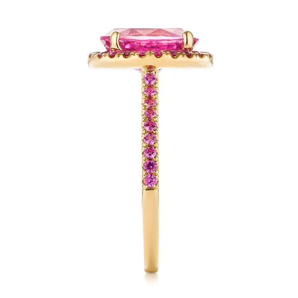 14k Yellow Gold 14k Yellow Gold Barbie Pink Sapphire Halo Engagement Ring - Side View -  103630 - Thumbnail