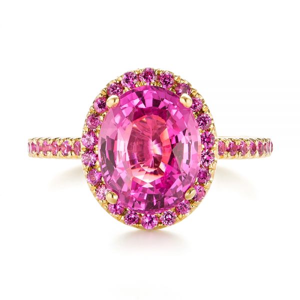 14k Yellow Gold 14k Yellow Gold Barbie Pink Sapphire Halo Engagement Ring - Top View -  103630 - Thumbnail