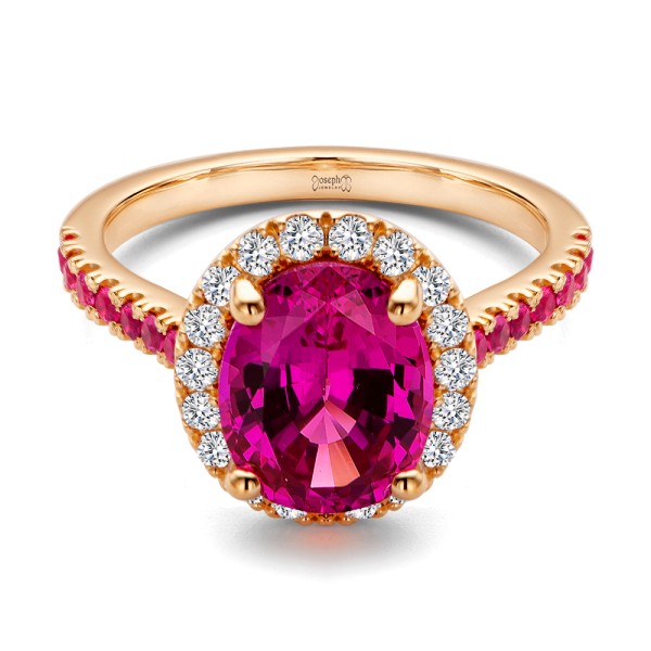 14k Rose Gold 14k Rose Gold Barbie Pink Sapphire And Diamond Engagement Ring - Flat View - 107891