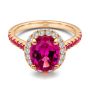 18k Rose Gold 18k Rose Gold Barbie Pink Sapphire And Diamond Engagement Ring - Flat View -  107891 - Thumbnail