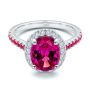 18k White Gold 18k White Gold Barbie Pink Sapphire And Diamond Engagement Ring - Flat View -  107891 - Thumbnail