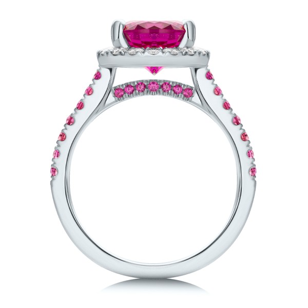 Platinum Platinum Barbie Pink Sapphire And Diamond Engagement Ring - Front View - 107891