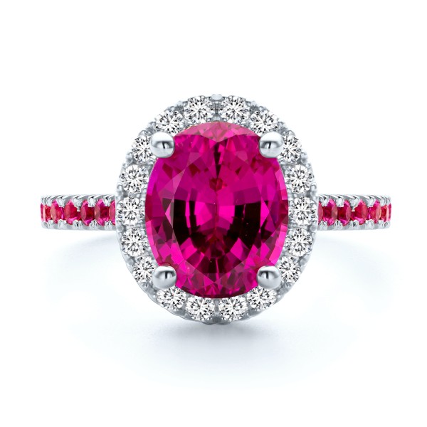 Platinum Platinum Barbie Pink Sapphire And Diamond Engagement Ring - Top View - 107891