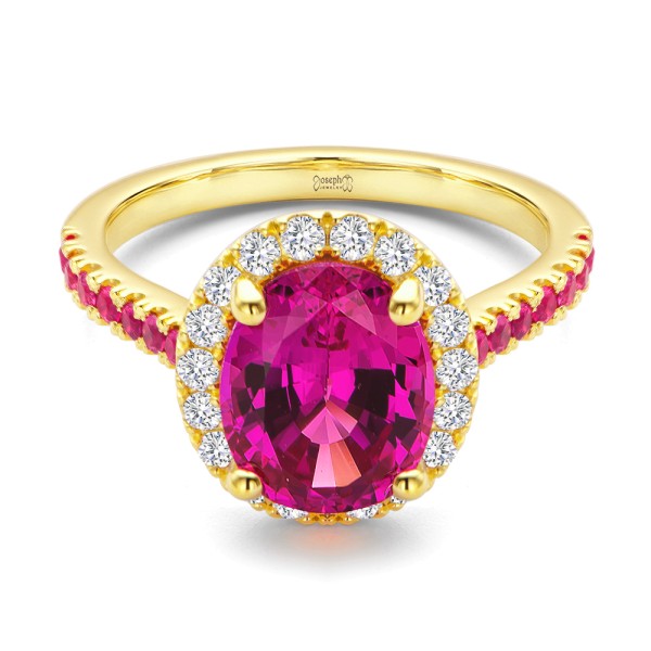 14k Yellow Gold Barbie Pink Sapphire And Diamond Engagement Ring - Flat View - 107891