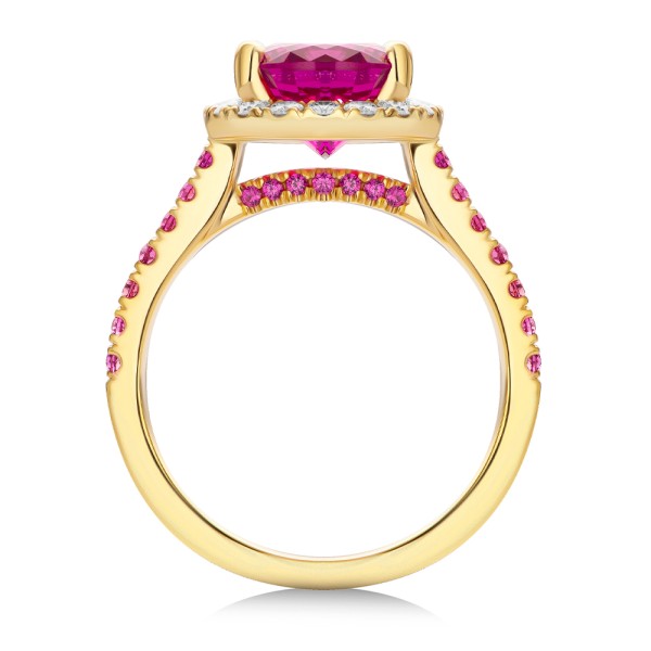 14k Yellow Gold Barbie Pink Sapphire And Diamond Engagement Ring - Front View - 107891