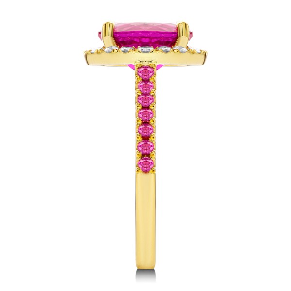 14k Yellow Gold Barbie Pink Sapphire And Diamond Engagement Ring - Side View - 107891