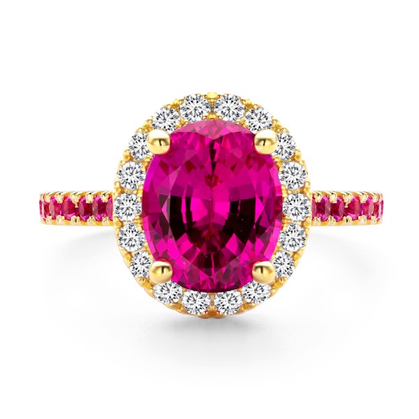 14k Yellow Gold Barbie Pink Sapphire And Diamond Engagement Ring - Top View - 107891