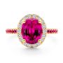 14k Yellow Gold Barbie Pink Sapphire And Diamond Engagement Ring - Top View -  107891 - Thumbnail