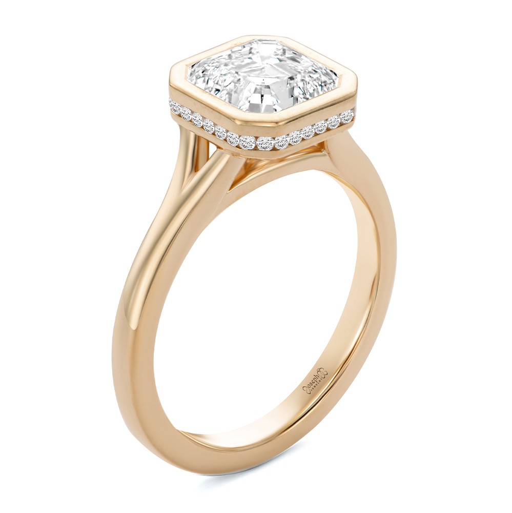 Bezel Set Asscher Cut and Hidden Halo Diamond Engagement Ring - Image