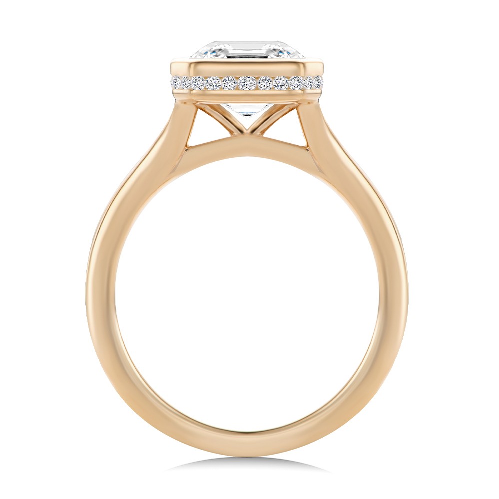 18k Rose Gold 18k Rose Gold Bezel Set Asscher Cut And Hidden Halo Diamond Engagement Ring - Front View -  108338