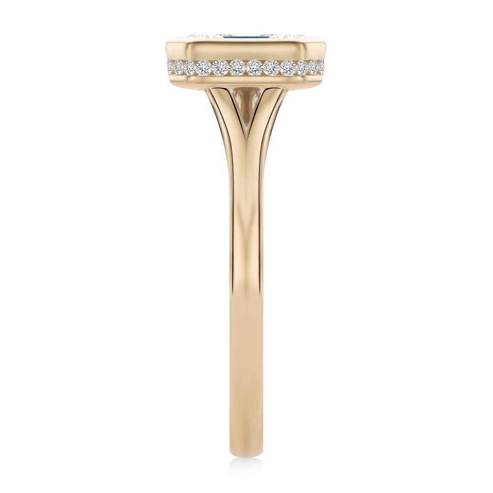 18k Rose Gold 18k Rose Gold Bezel Set Asscher Cut And Hidden Halo Diamond Engagement Ring - Side View -  108338