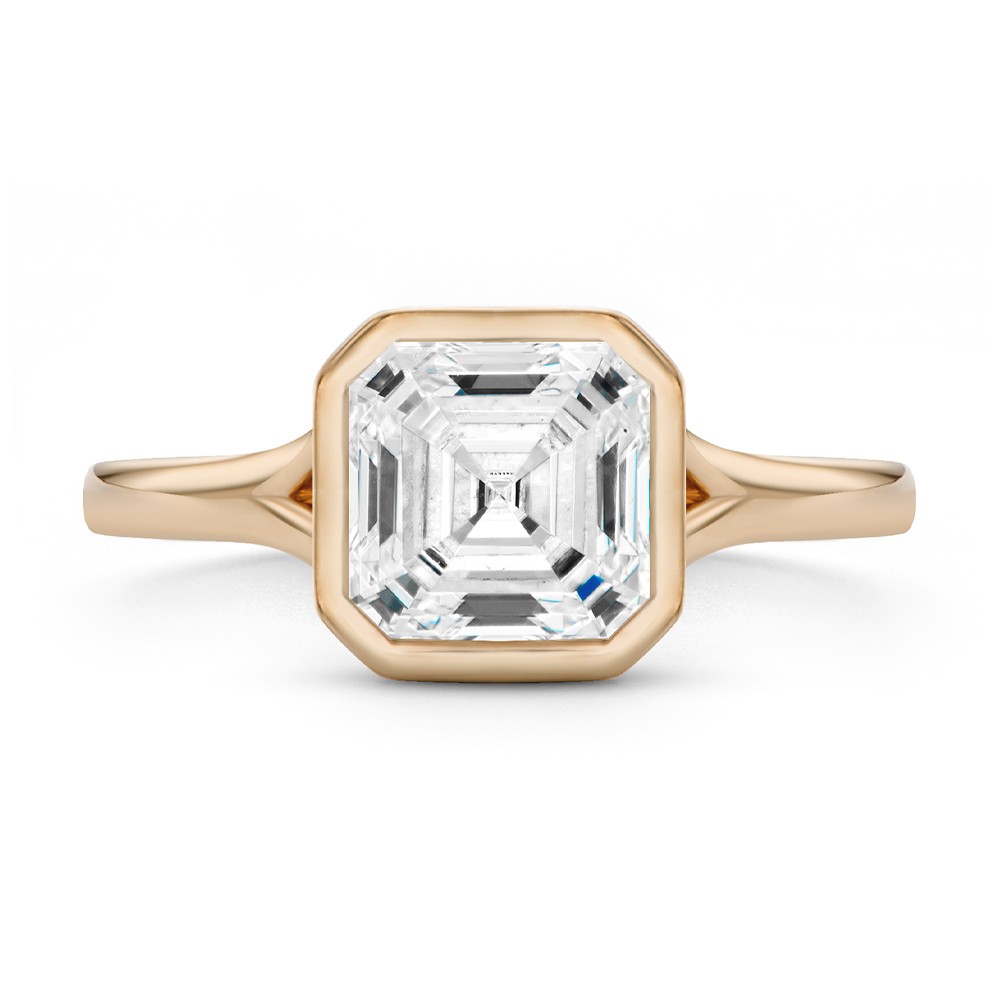 18k Rose Gold 18k Rose Gold Bezel Set Asscher Cut And Hidden Halo Diamond Engagement Ring - Top View -  108338