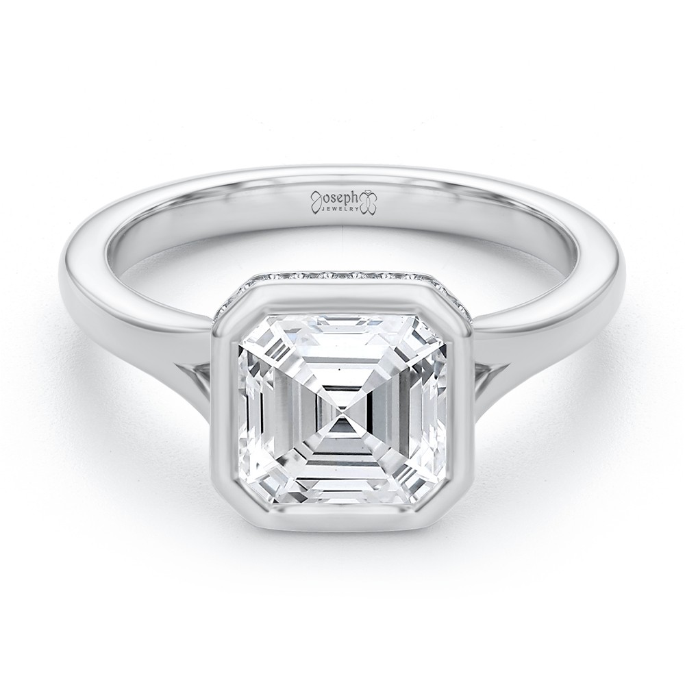 18k White Gold 18k White Gold Bezel Set Asscher Cut And Hidden Halo Diamond Engagement Ring - Flat View -  108338