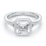 18k White Gold 18k White Gold Bezel Set Asscher Cut And Hidden Halo Diamond Engagement Ring - Flat View -  108338 - Thumbnail
