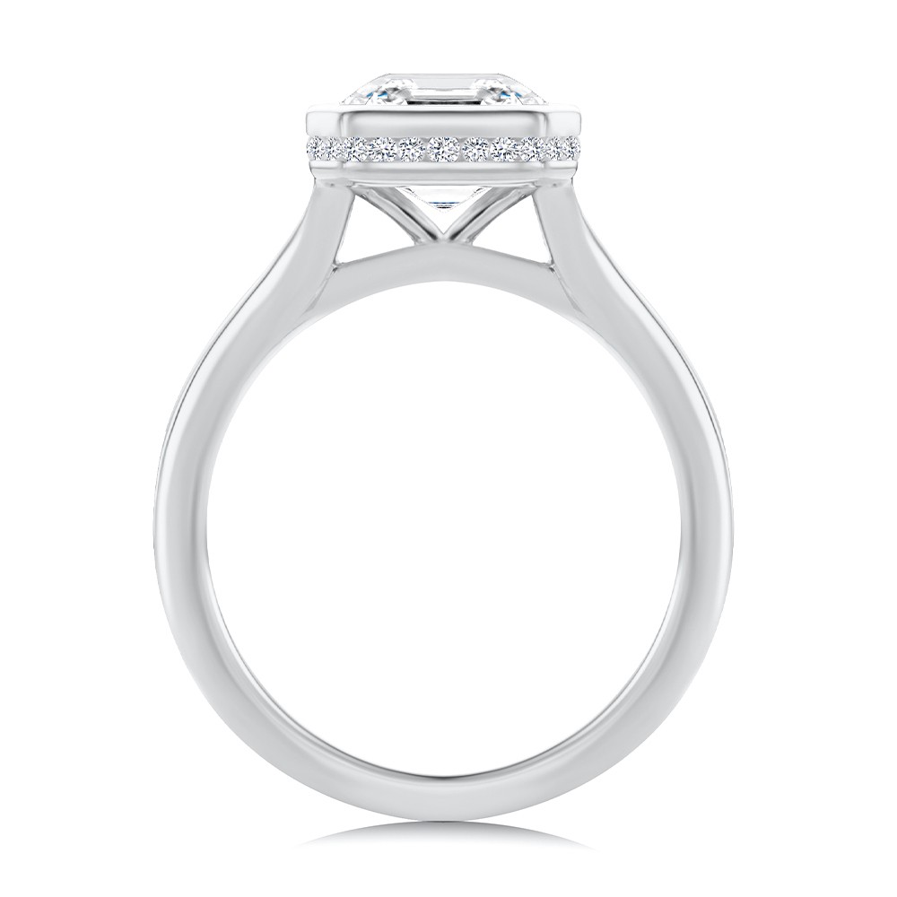 18k White Gold 18k White Gold Bezel Set Asscher Cut And Hidden Halo Diamond Engagement Ring - Front View -  108338