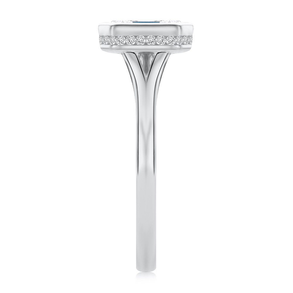 18k White Gold 18k White Gold Bezel Set Asscher Cut And Hidden Halo Diamond Engagement Ring - Side View -  108338