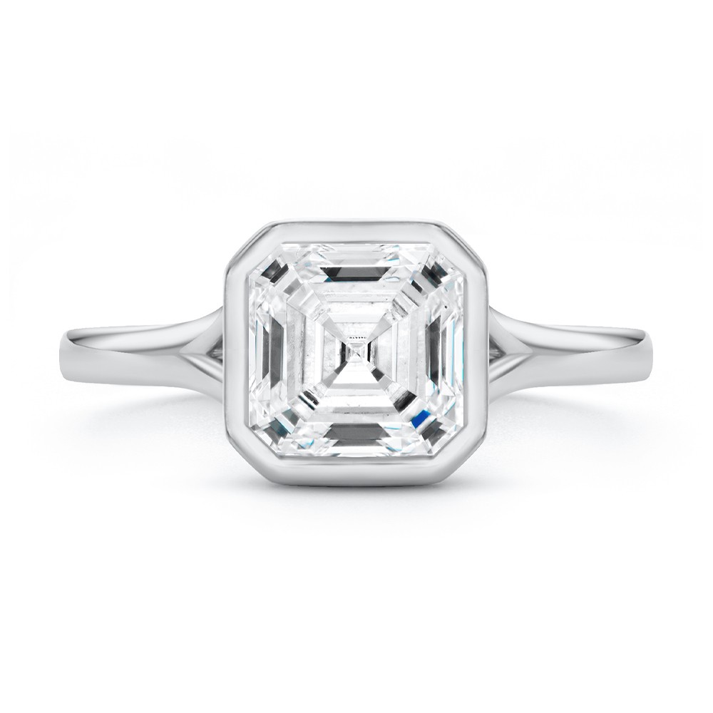 18k White Gold 18k White Gold Bezel Set Asscher Cut And Hidden Halo Diamond Engagement Ring - Top View -  108338
