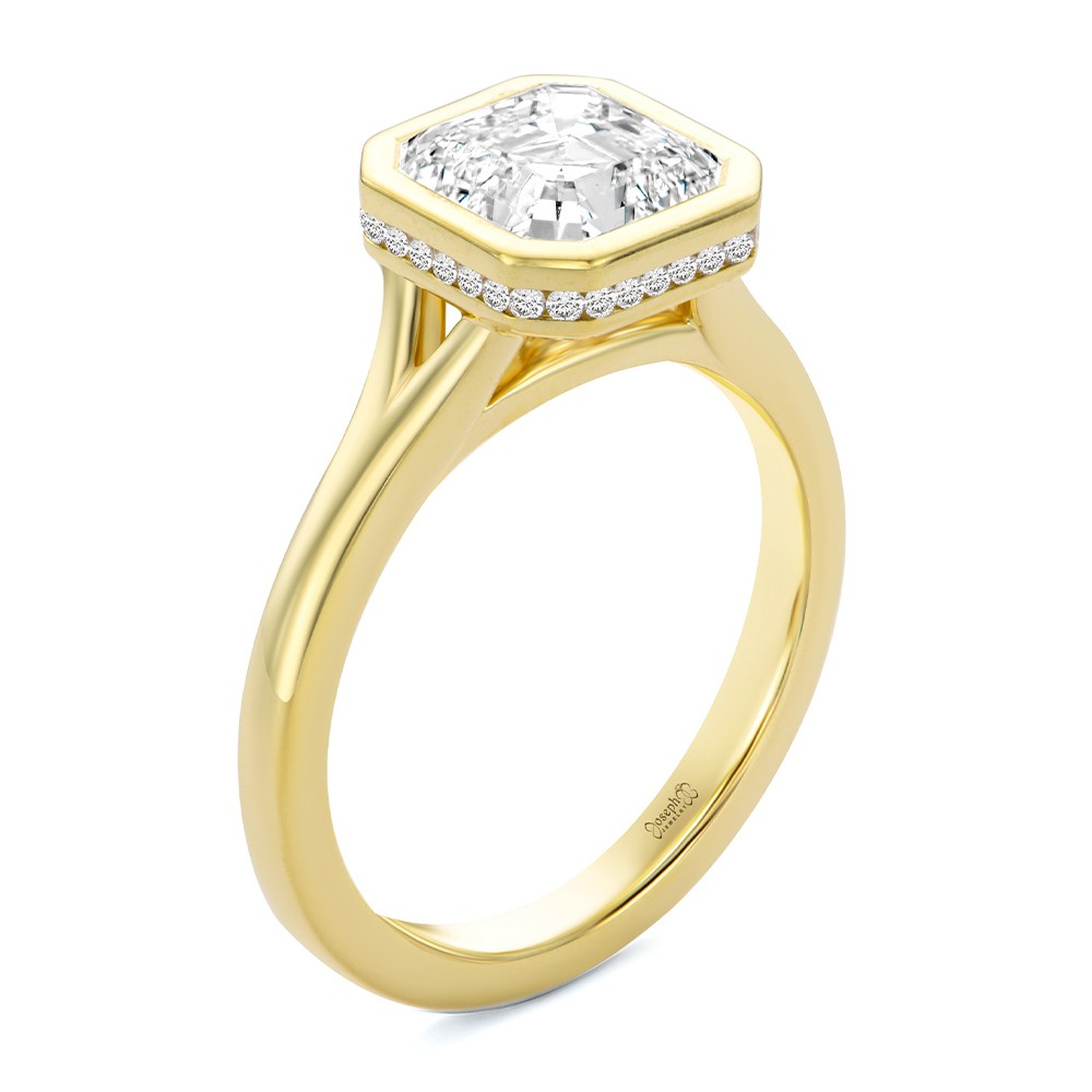 Bezel Set Asscher Cut and Hidden Halo Diamond Engagement Ring - Image