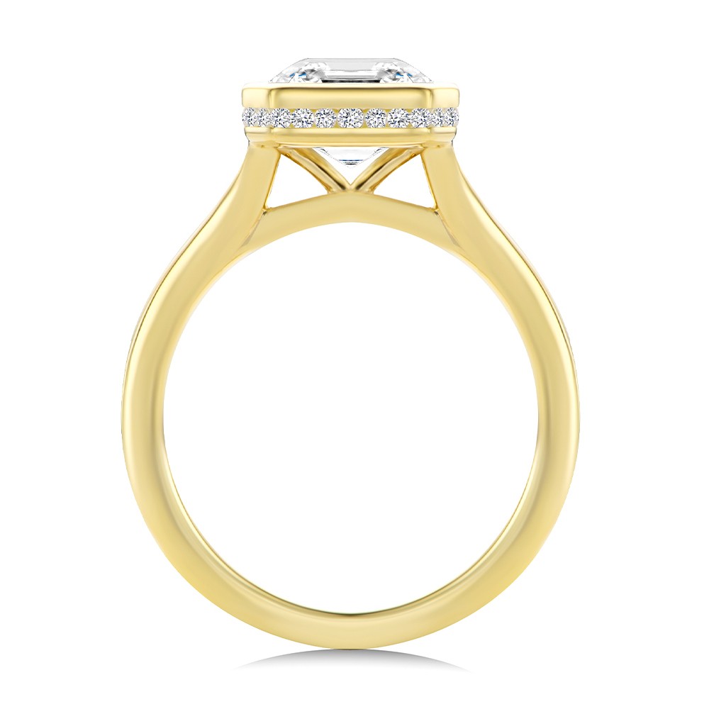 14k Yellow Gold Bezel Set Asscher Cut And Hidden Halo Diamond Engagement Ring - Front View -  108338