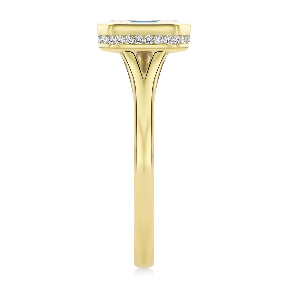 14k Yellow Gold Bezel Set Asscher Cut And Hidden Halo Diamond Engagement Ring - Side View -  108338