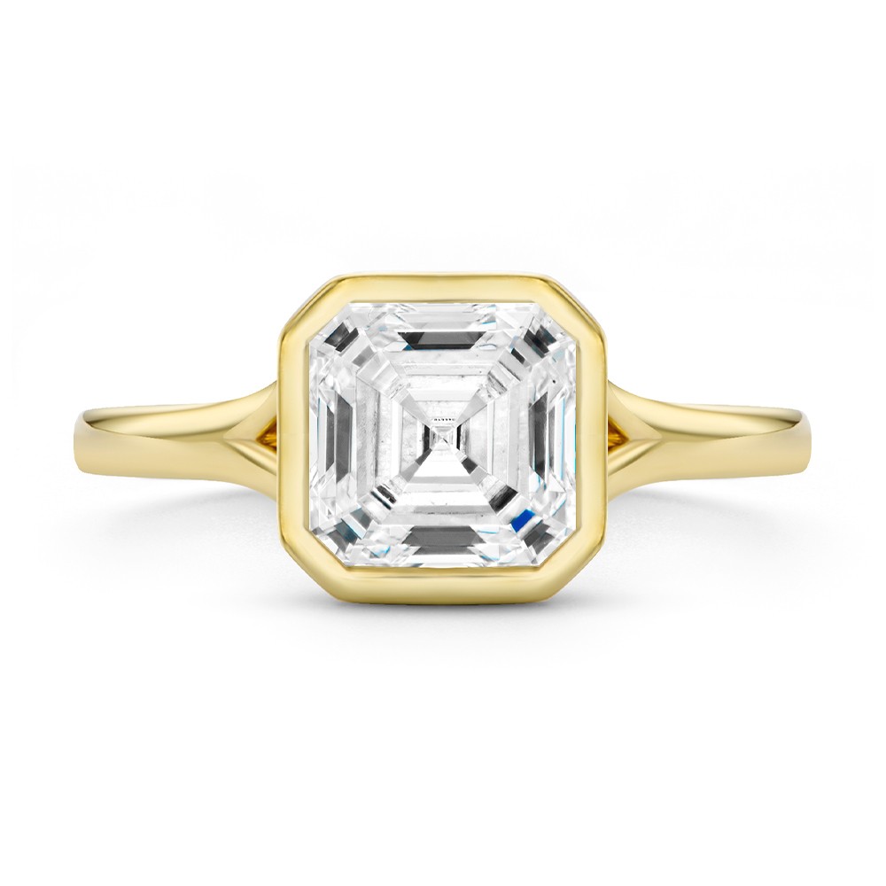 14k Yellow Gold Bezel Set Asscher Cut And Hidden Halo Diamond Engagement Ring - Top View -  108338