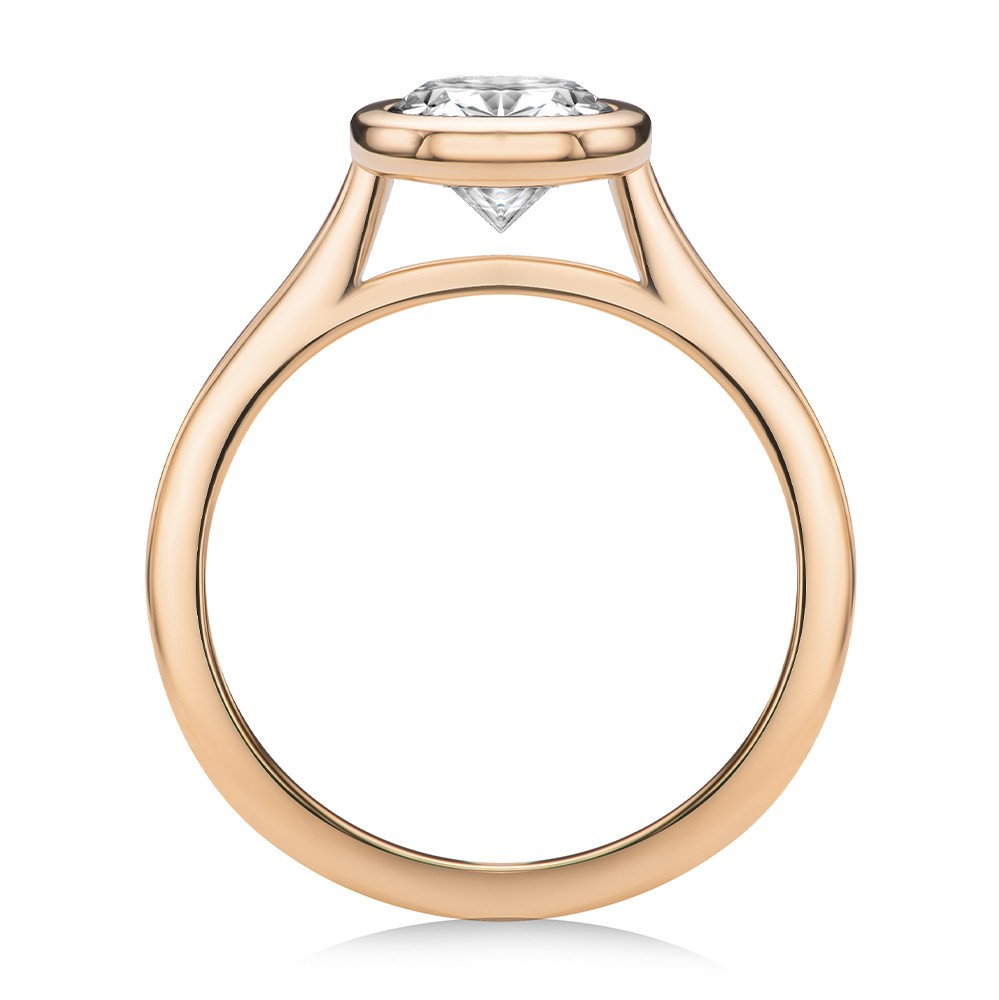 18k Rose Gold 18k Rose Gold Bezel Set Cathedral Style Engagement Ring - Front View -  108119