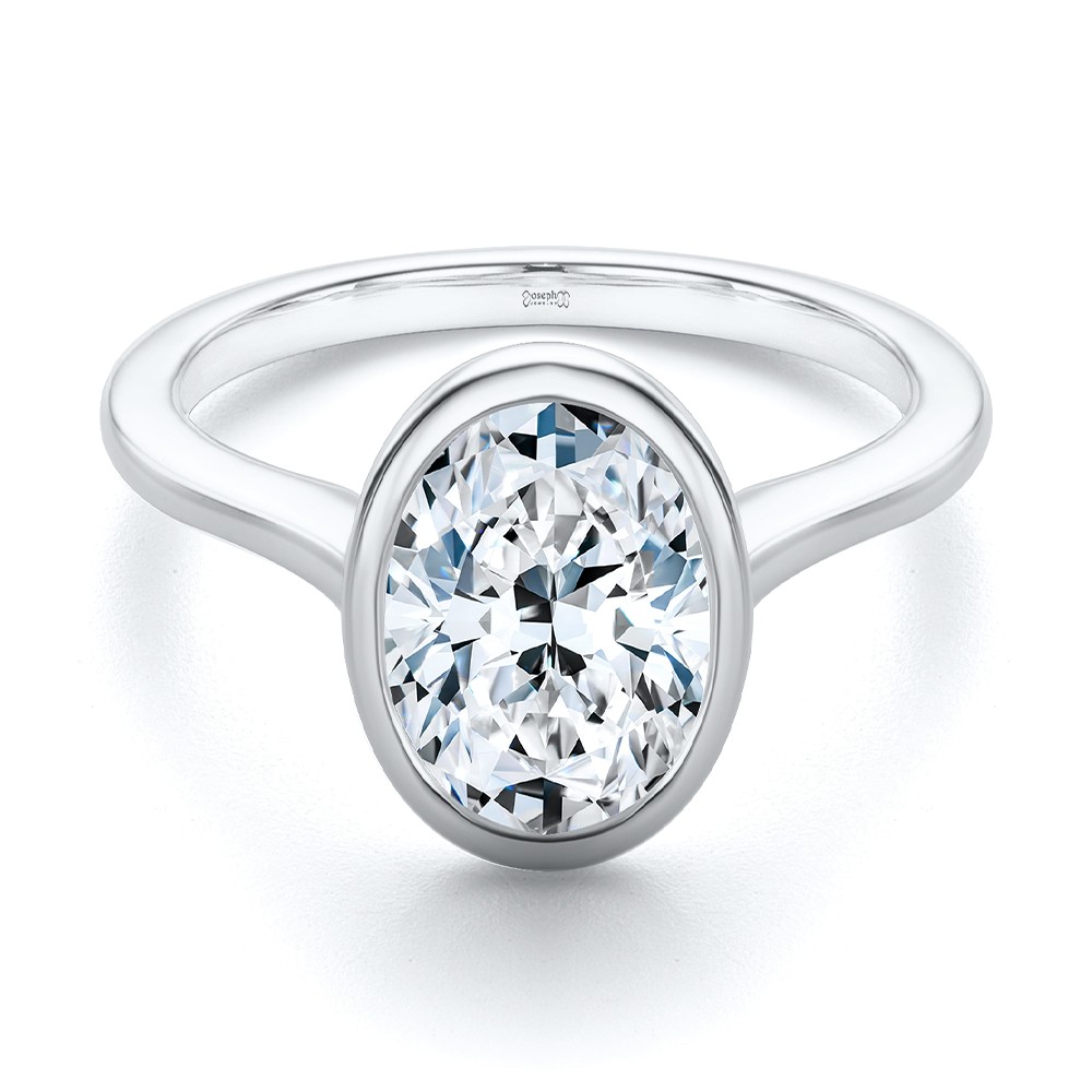 14k White Gold 14k White Gold Bezel Set Cathedral Style Engagement Ring - Flat View -  108119