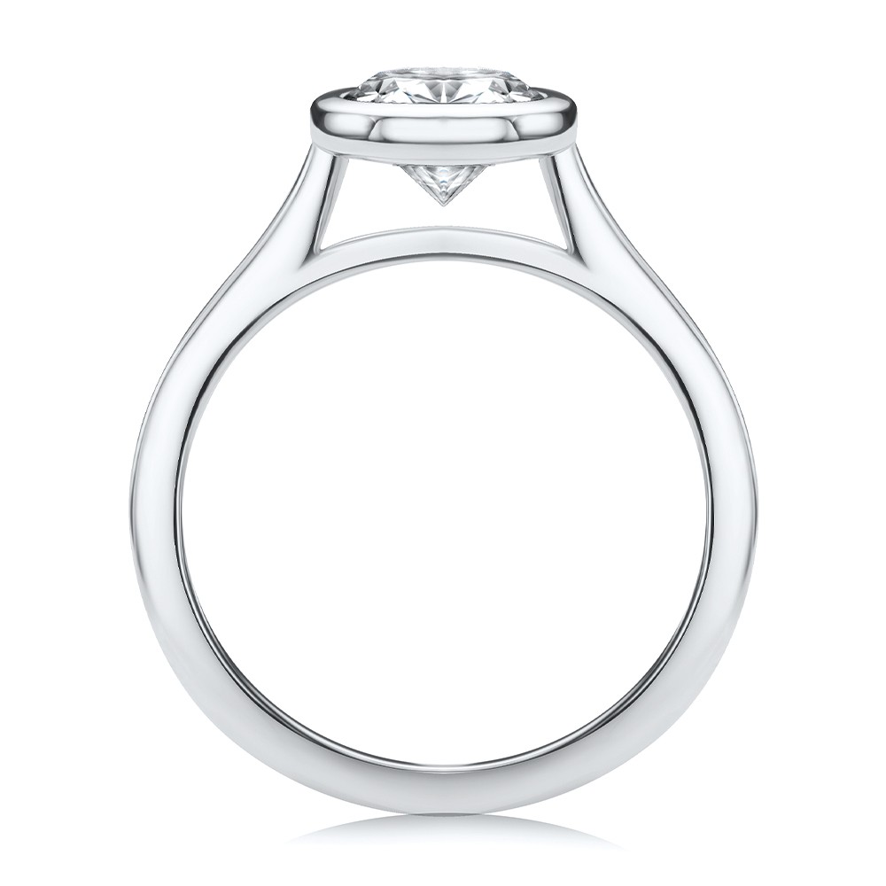 14k White Gold 14k White Gold Bezel Set Cathedral Style Engagement Ring - Front View -  108119