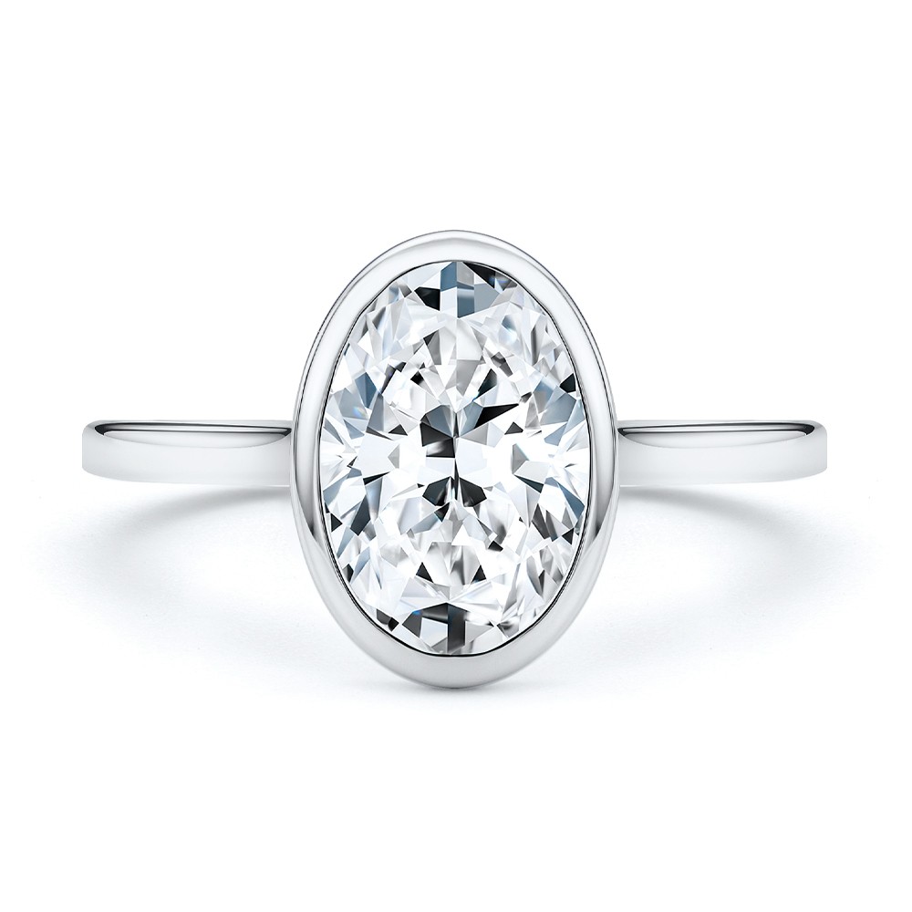 14k White Gold 14k White Gold Bezel Set Cathedral Style Engagement Ring - Top View -  108119