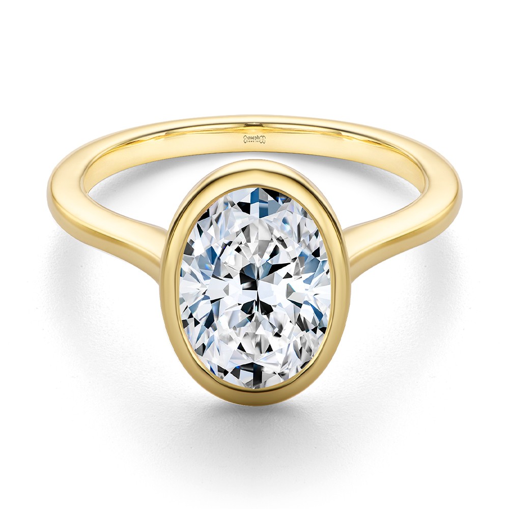 14k Yellow Gold Bezel Set Cathedral Style Engagement Ring - Flat View -  108119