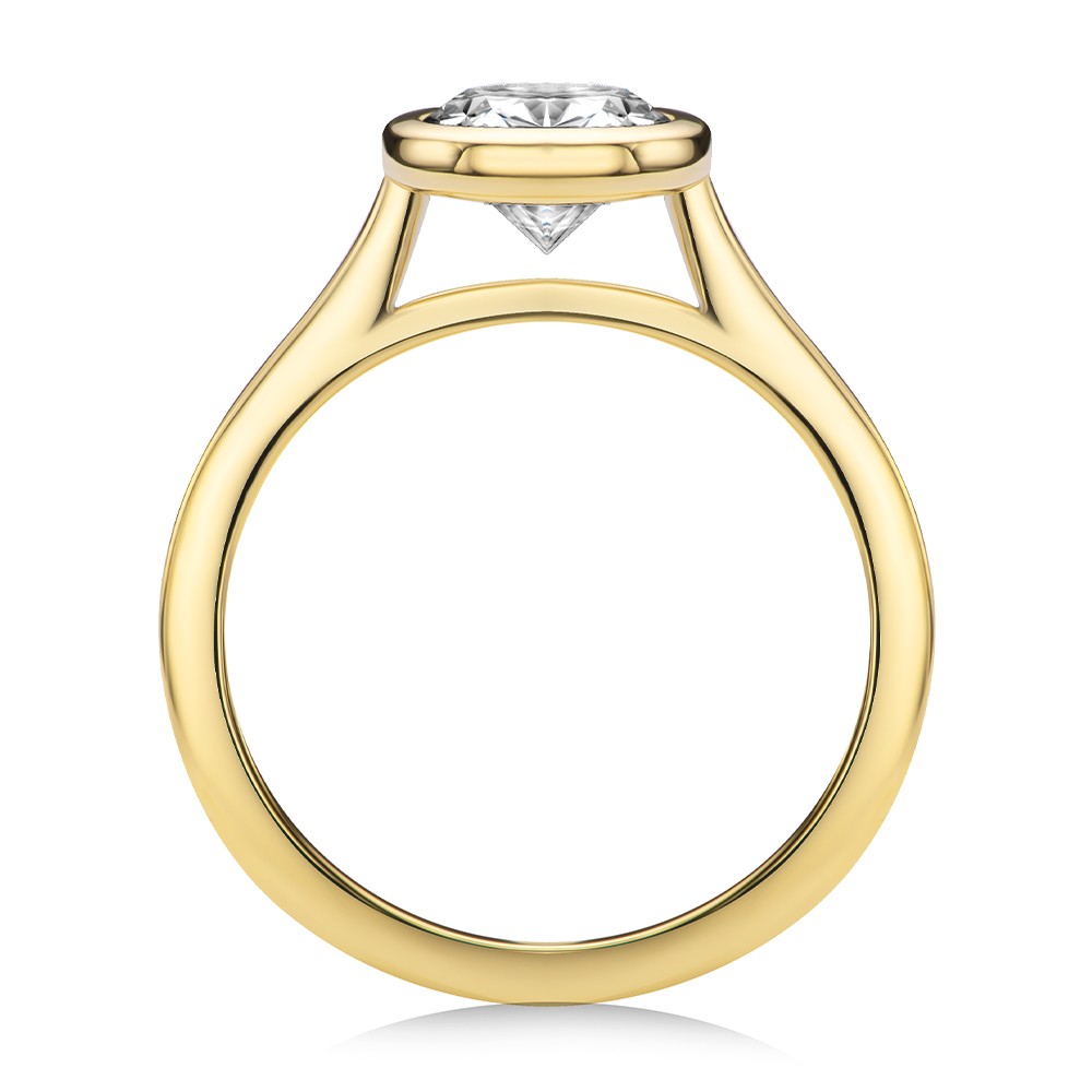 14k Yellow Gold Bezel Set Cathedral Style Engagement Ring - Front View -  108119